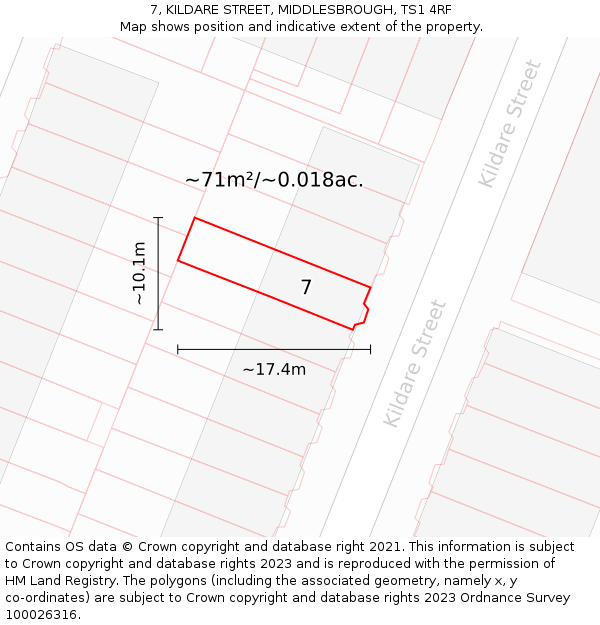 7, KILDARE STREET, MIDDLESBROUGH, TS1 4RF: Plot and title map