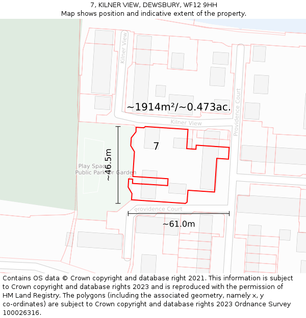 7, KILNER VIEW, DEWSBURY, WF12 9HH: Plot and title map