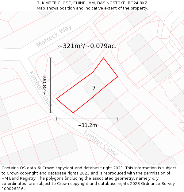 7, KIMBER CLOSE, CHINEHAM, BASINGSTOKE, RG24 8XZ: Plot and title map