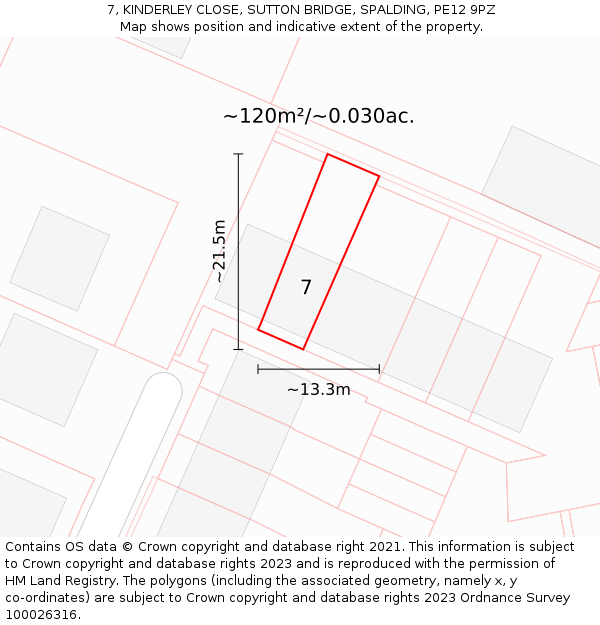7, KINDERLEY CLOSE, SUTTON BRIDGE, SPALDING, PE12 9PZ: Plot and title map