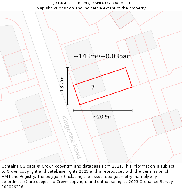 7, KINGERLEE ROAD, BANBURY, OX16 1HF: Plot and title map
