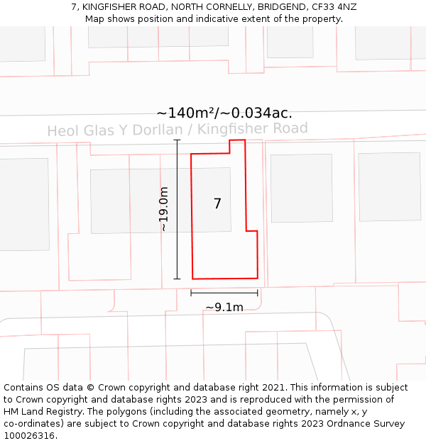 7, KINGFISHER ROAD, NORTH CORNELLY, BRIDGEND, CF33 4NZ: Plot and title map