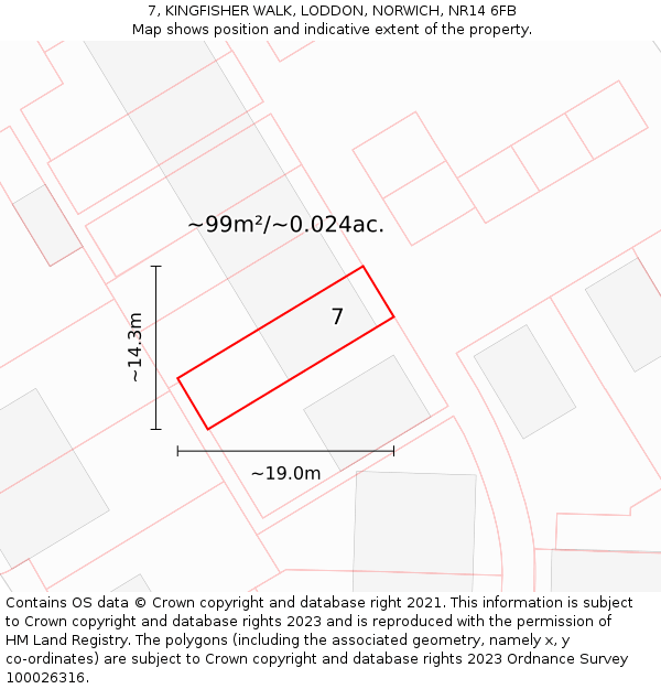 7, KINGFISHER WALK, LODDON, NORWICH, NR14 6FB: Plot and title map