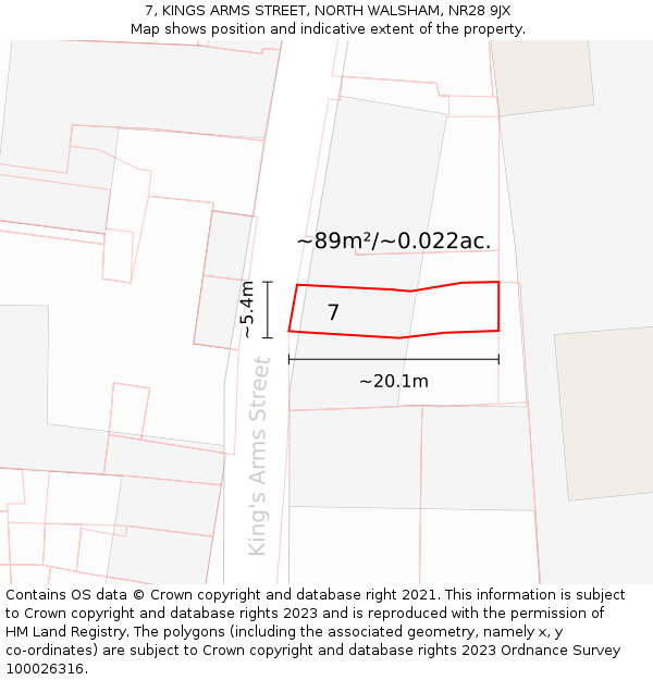 7, KINGS ARMS STREET, NORTH WALSHAM, NR28 9JX: Plot and title map
