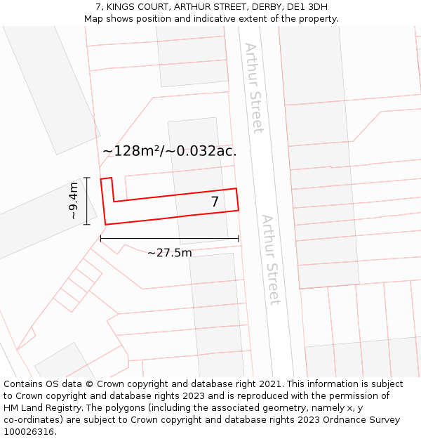 7, KINGS COURT, ARTHUR STREET, DERBY, DE1 3DH: Plot and title map