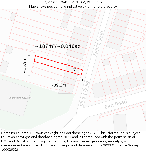 7, KINGS ROAD, EVESHAM, WR11 3BP: Plot and title map