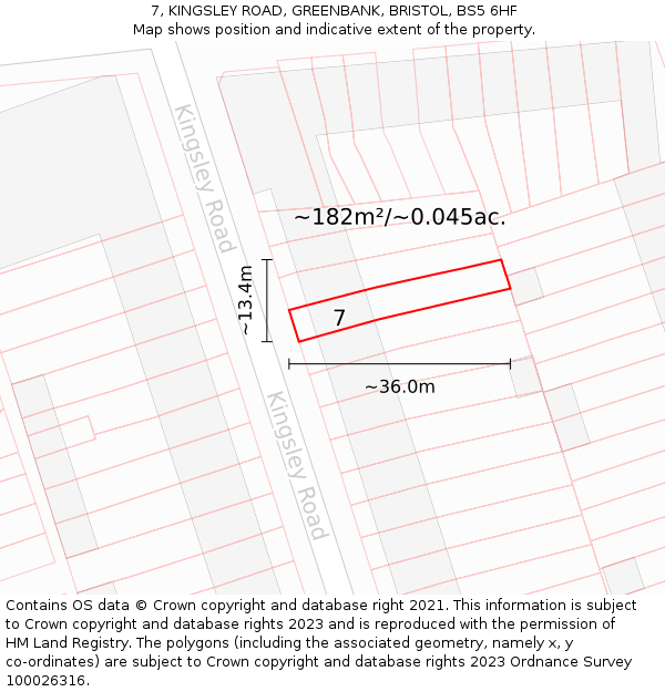 7, KINGSLEY ROAD, GREENBANK, BRISTOL, BS5 6HF: Plot and title map