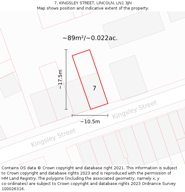 7, KINGSLEY STREET, LINCOLN, LN1 3JN: Plot and title map