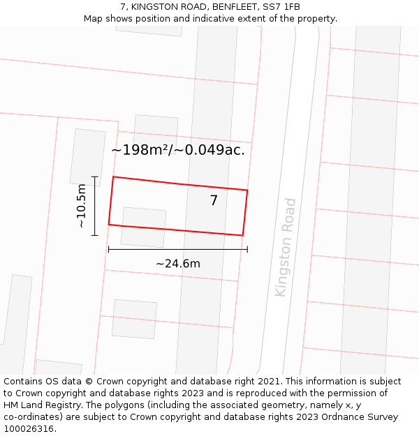 7, KINGSTON ROAD, BENFLEET, SS7 1FB: Plot and title map
