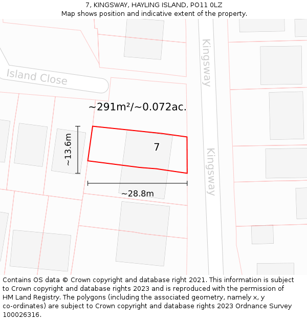7, KINGSWAY, HAYLING ISLAND, PO11 0LZ: Plot and title map