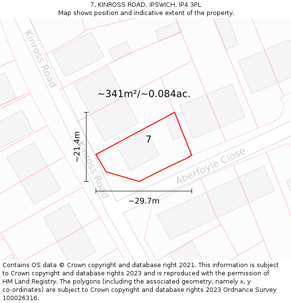 7, KINROSS ROAD, IPSWICH, IP4 3PL: Plot and title map