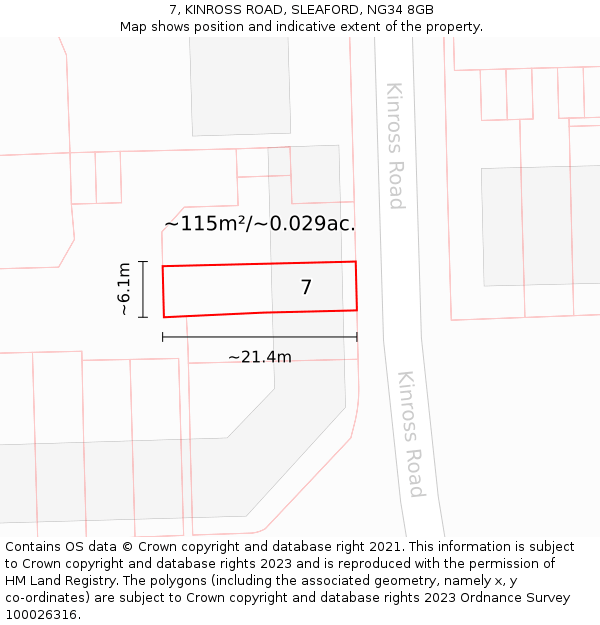 7, KINROSS ROAD, SLEAFORD, NG34 8GB: Plot and title map