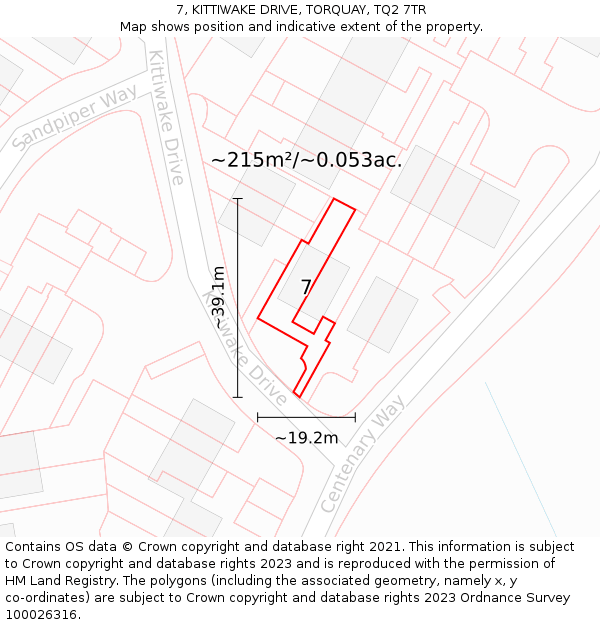7, KITTIWAKE DRIVE, TORQUAY, TQ2 7TR: Plot and title map