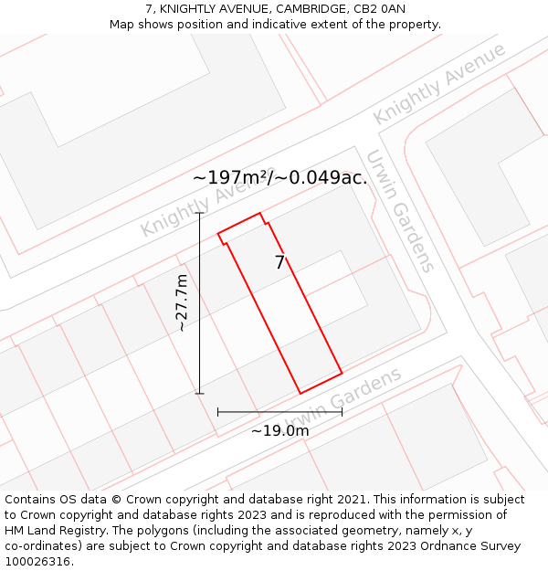 7, KNIGHTLY AVENUE, CAMBRIDGE, CB2 0AN: Plot and title map