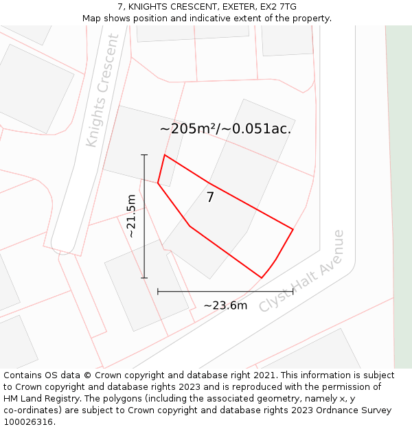 7, KNIGHTS CRESCENT, EXETER, EX2 7TG: Plot and title map