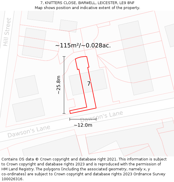 7, KNITTERS CLOSE, BARWELL, LEICESTER, LE9 8NF: Plot and title map