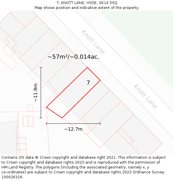 7, KNOTT LANE, HYDE, SK14 5SQ: Plot and title map