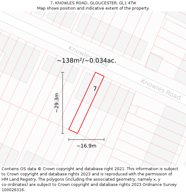 7, KNOWLES ROAD, GLOUCESTER, GL1 4TW: Plot and title map