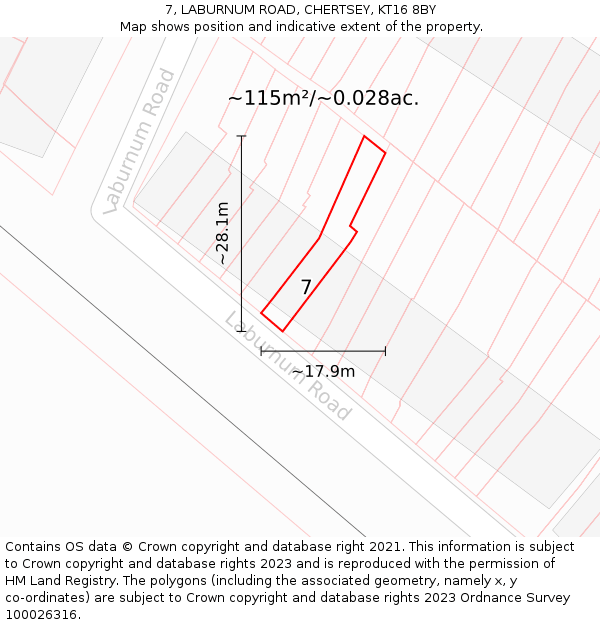 7, LABURNUM ROAD, CHERTSEY, KT16 8BY: Plot and title map