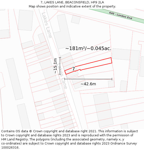 7, LAKES LANE, BEACONSFIELD, HP9 2LA: Plot and title map