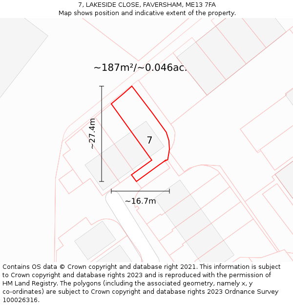 7, LAKESIDE CLOSE, FAVERSHAM, ME13 7FA: Plot and title map