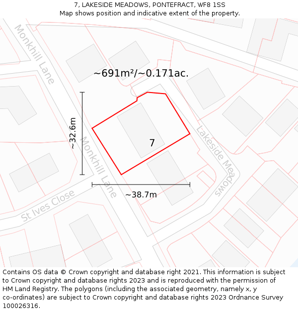 7, LAKESIDE MEADOWS, PONTEFRACT, WF8 1SS: Plot and title map