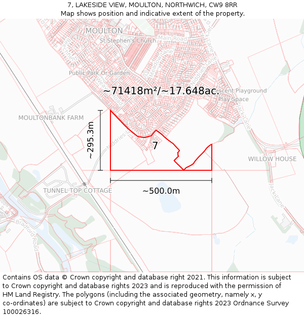 7, LAKESIDE VIEW, MOULTON, NORTHWICH, CW9 8RR: Plot and title map