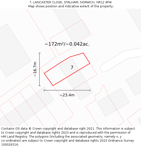 7, LANCASTER CLOSE, STALHAM, NORWICH, NR12 9PW: Plot and title map