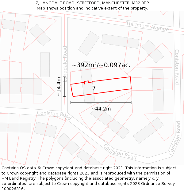 7, LANGDALE ROAD, STRETFORD, MANCHESTER, M32 0BP: Plot and title map