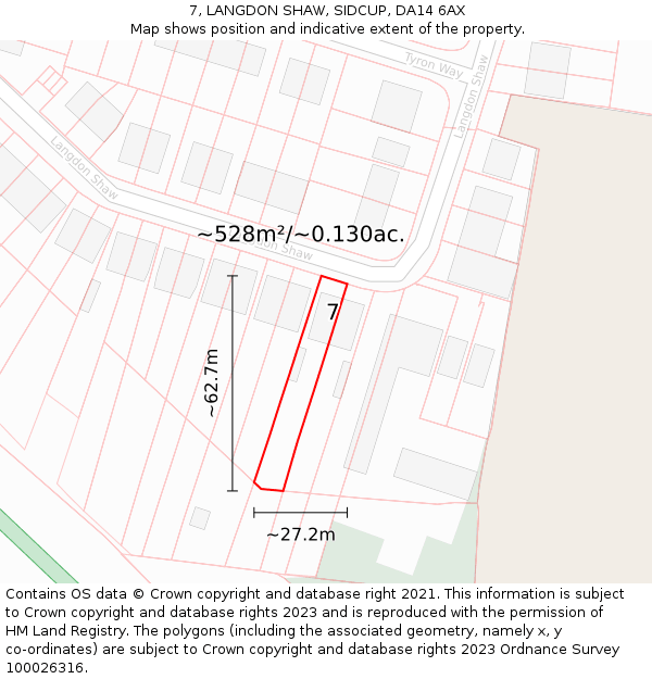 7, LANGDON SHAW, SIDCUP, DA14 6AX: Plot and title map