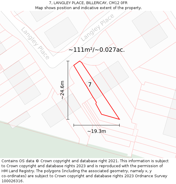 7, LANGLEY PLACE, BILLERICAY, CM12 0FR: Plot and title map