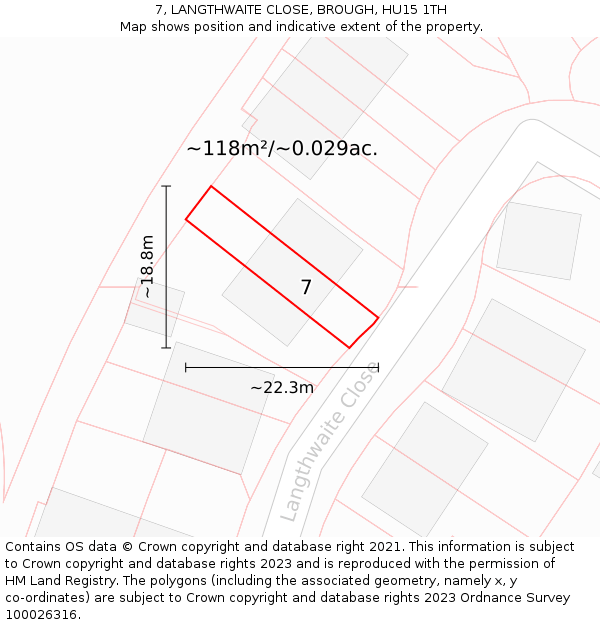 7, LANGTHWAITE CLOSE, BROUGH, HU15 1TH: Plot and title map