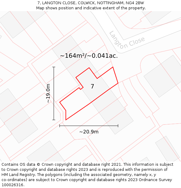 7, LANGTON CLOSE, COLWICK, NOTTINGHAM, NG4 2BW: Plot and title map