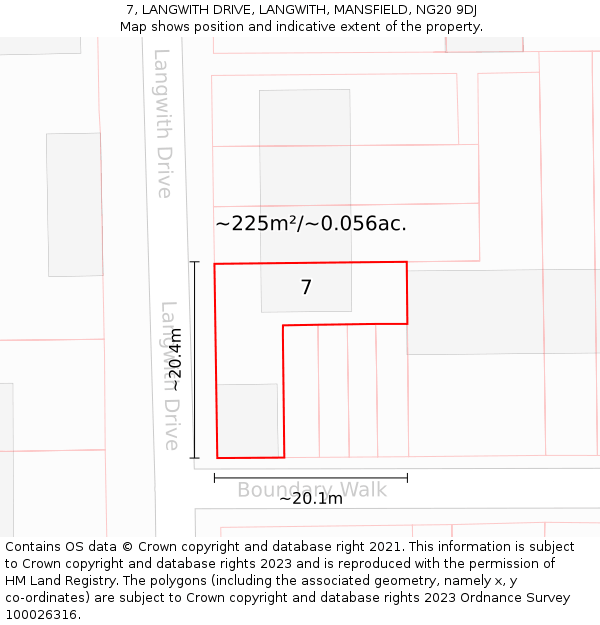 7, LANGWITH DRIVE, LANGWITH, MANSFIELD, NG20 9DJ: Plot and title map