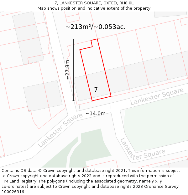7, LANKESTER SQUARE, OXTED, RH8 0LJ: Plot and title map