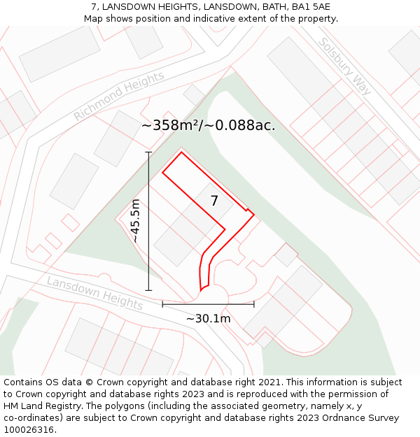 7, LANSDOWN HEIGHTS, LANSDOWN, BATH, BA1 5AE: Plot and title map