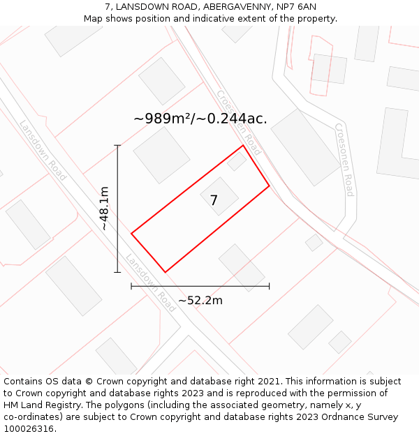 7, LANSDOWN ROAD, ABERGAVENNY, NP7 6AN: Plot and title map