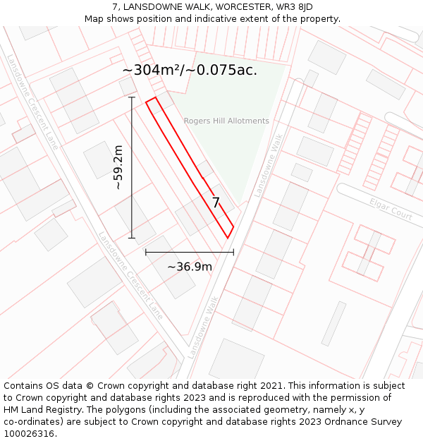 7, LANSDOWNE WALK, WORCESTER, WR3 8JD: Plot and title map
