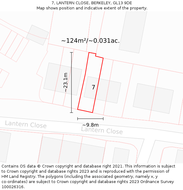 7, LANTERN CLOSE, BERKELEY, GL13 9DE: Plot and title map