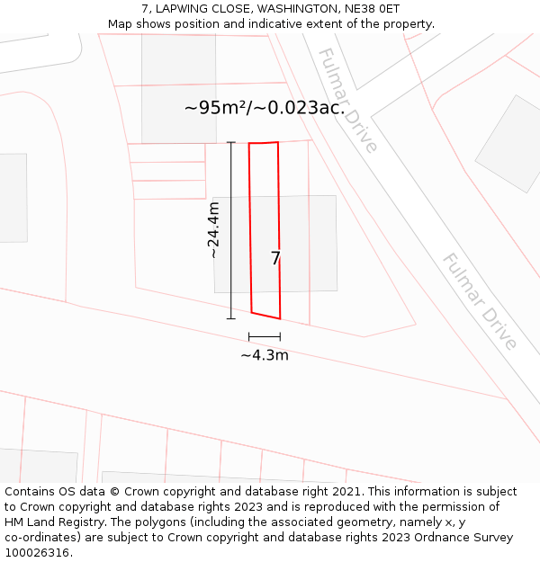 7, LAPWING CLOSE, WASHINGTON, NE38 0ET: Plot and title map