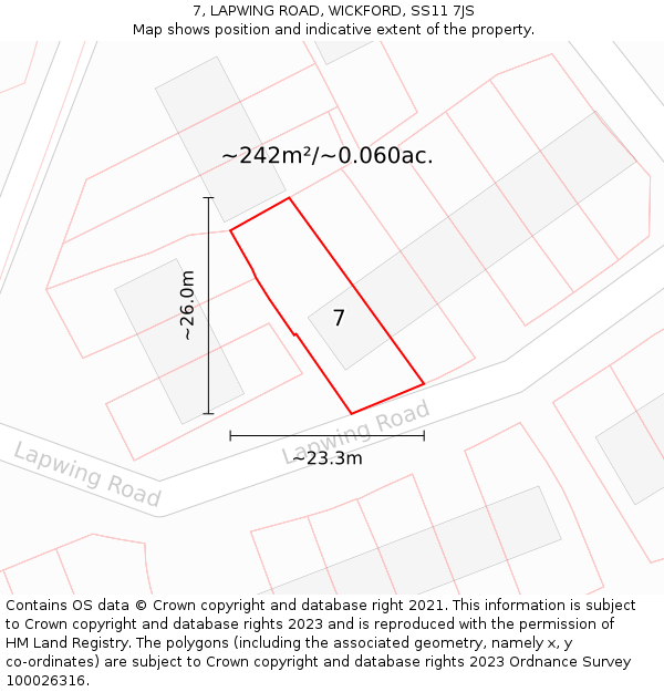 7, LAPWING ROAD, WICKFORD, SS11 7JS: Plot and title map