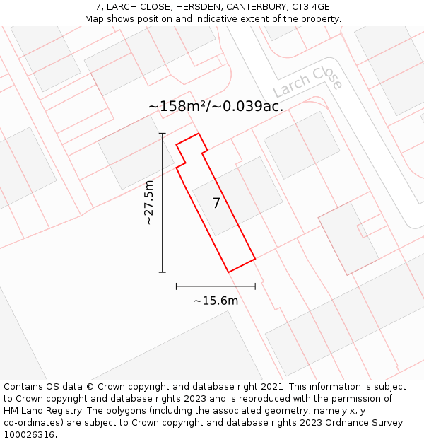 7, LARCH CLOSE, HERSDEN, CANTERBURY, CT3 4GE: Plot and title map