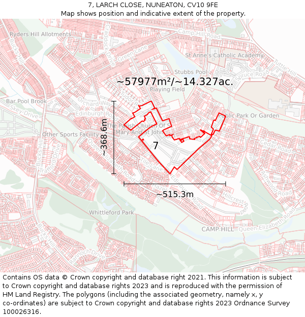 7, LARCH CLOSE, NUNEATON, CV10 9FE: Plot and title map