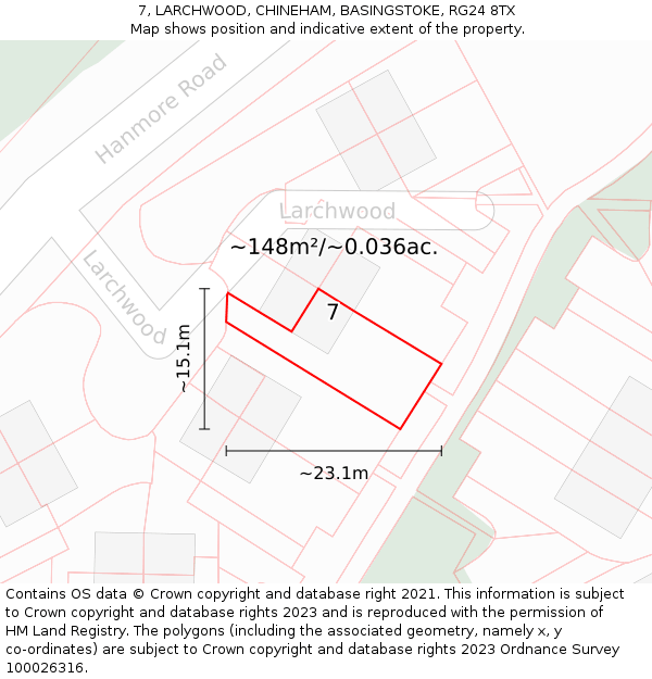 7, LARCHWOOD, CHINEHAM, BASINGSTOKE, RG24 8TX: Plot and title map