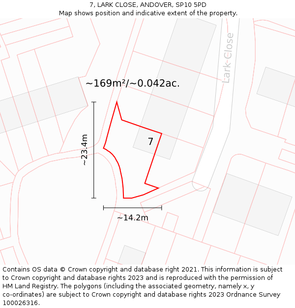 7, LARK CLOSE, ANDOVER, SP10 5PD: Plot and title map
