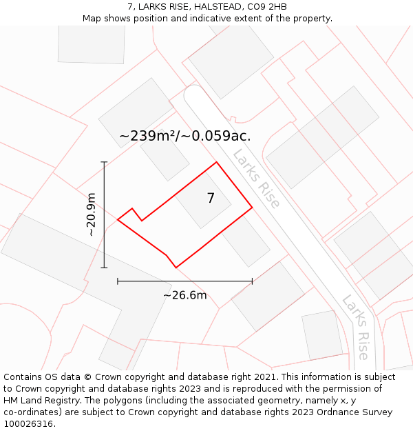 7, LARKS RISE, HALSTEAD, CO9 2HB: Plot and title map