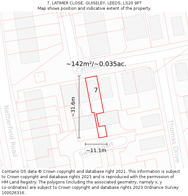 7, LATIMER CLOSE, GUISELEY, LEEDS, LS20 9PT: Plot and title map