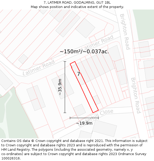7, LATIMER ROAD, GODALMING, GU7 1BL: Plot and title map