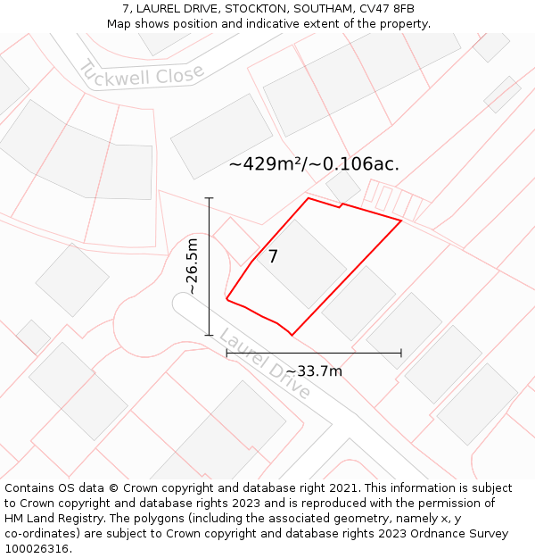 7, LAUREL DRIVE, STOCKTON, SOUTHAM, CV47 8FB: Plot and title map
