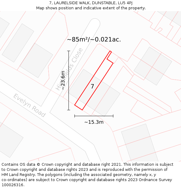 7, LAURELSIDE WALK, DUNSTABLE, LU5 4PJ: Plot and title map